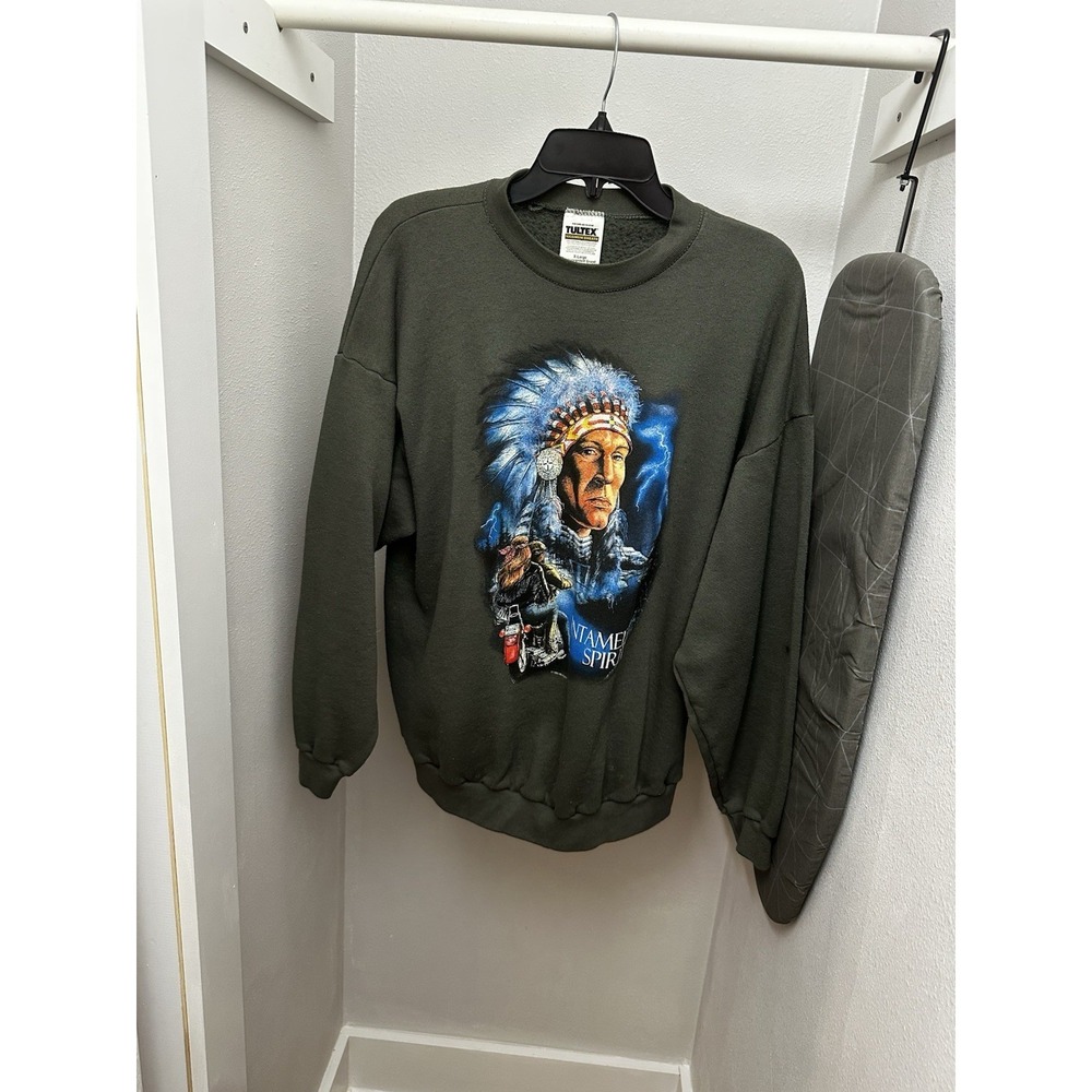 Vintage Untamed Spirit Wildside Olive Sweatshirt XL Rare Indian Crew Neck